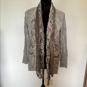 Cativa Beige/Grey Lace-Trimmed Jacket. NWOT Size M